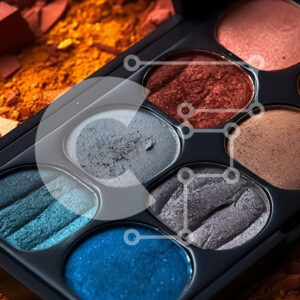 Intra Συλλεκτικό Ξύλινο Παζλ Plywood  4mm - Ζωντανή εικόνα από κοντά μιας παλέτας μακιγιάζ με αποχρώσεις του μπλε, πορτοκαλί και μωβ σκιά ματιών Σε Ξύλινο Κουτί - Διαστάσεις: 10x10 cm – 25 κομμάτια