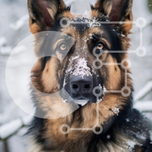 Intra Συλλεκτικό Ξύλινο Παζλ Plywood  4mm - Γερμανικός Ποιμενικός σκύλος στο χιόνι με περίεργη έκφραση Σε Ξύλινο Κουτί - Διαστάσεις: 10x10 cm – 25 κομμάτια