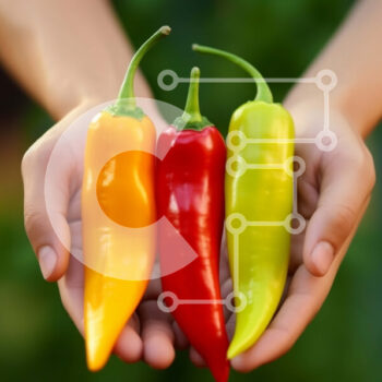 Intra Συλλεκτικό Ξύλινο Παζλ Plywood  4mm - Χέρια που κρατούν πολύχρωμες πιπεριές τσίλι σε έναν κήπο Σε Ξύλινο Κουτί - Διαστάσεις: 10x10 cm – 25 κομμάτια - Image 1