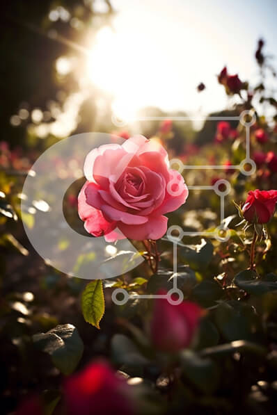 Intra Συλλεκτικό Ξύλινο Παζλ Plywood  4mm - Όμορφη εικόνα ενός ροζ τριαντάφυλλου σε έναν κήπο στο ηλιοβασίλεμα Σε Ξύλινο Κουτί - Διαστάσεις: 10x10 cm – 25 κομμάτια