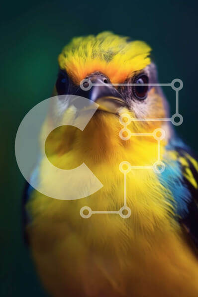 Intra Συλλεκτικό Ξύλινο Παζλ Plywood  4mm - Κοντινό πλάνο ενός μικρού πουλιού με φωτεινά κίτρινα και μπλε φτερά Σε Ξύλινο Κουτί - Διαστάσεις: 10x10 cm – 25 κομμάτια