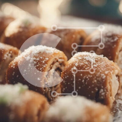 Intra Συλλεκτικό Ξύλινο Παζλ Plywood 4mm - Ποικιλία αρτοσκευασμάτων σε ένα πιάτο με ζάχαρη άχνη Σε Ξύλινο Κουτί - Διαστάσεις: 10x10 cm – 25 κομμάτια - Image 1