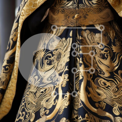 Intra Συλλεκτικό Ξύλινο Παζλ Plywood  4mm - Μαύρο και χρυσό φόρεμα με περίτεχνο σχέδιο εμπνευσμένο από την Ασία Σε Ξύλινο Κουτί - Διαστάσεις: 10x10 cm – 25 κομμάτια - Image 1