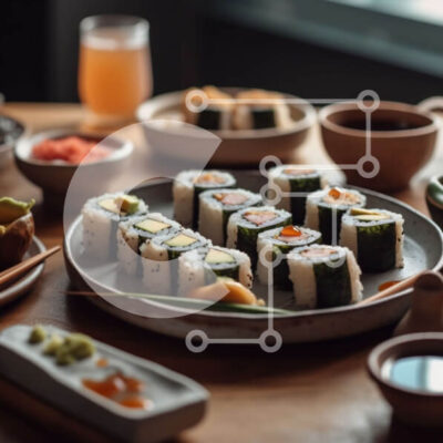 Intra Συλλεκτικό Ξύλινο Παζλ Plywood 4mm - Νόστιμα ρολά σούσι με ποικιλία γεύσεων και σάλτσες Σε Ξύλινο Κουτί - Διαστάσεις: 10x10 cm – 25 κομμάτια - Image 1