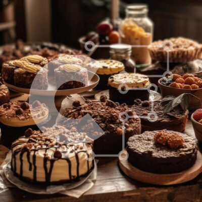 Intra Συλλεκτικό Ξύλινο Παζλ Plywood  4mm - Τραπέζι γλυκό με κέικ, πίτες και τάρτες Σε Ξύλινο Κουτί - Διαστάσεις: 10x10 cm – 25 κομμάτια - Image 1