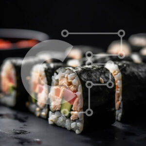 Intra Συλλεκτικό Ξύλινο Παζλ Plywood  4mm - Νόστιμο πιάτο σούσι με φρέσκα υλικά και σάλτσα σόγιας Σε Ξύλινο Κουτί - Διαστάσεις: 10x10 cm – 25 κομμάτια