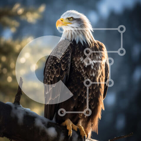 Intra Συλλεκτικό Ξύλινο Παζλ Plywood 4mm - Όμορφη εικόνα ενός φαλακρού αετού σε ένα χιονισμένο κλαδί δέντρου στα βουνά Σε Ξύλινο Κουτί - Διαστάσεις: 10x10 cm – 25 κομμάτια - Image 1