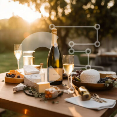 Intra Συλλεκτικό Ξύλινο Παζλ Plywood  4mm - Πανέμορφη σκηνή πικνίκ με κρασί, τυρί και κράκερ στο ηλιοβασίλεμα σε μια αυλή Σε Ξύλινο Κουτί - Διαστάσεις: 10x10 cm – 25 κομμάτια - Image 1