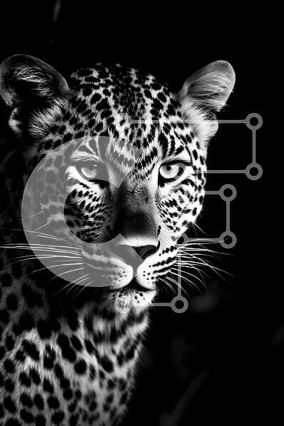 Intra Συλλεκτικό Ξύλινο Παζλ Plywood  4mm - Έντονο γρύλισμα λεοπάρδαλης σε ασπρόμαυρη φωτογραφία Σε Ξύλινο Κουτί - Διαστάσεις: 10x10 cm – 25 κομμάτια