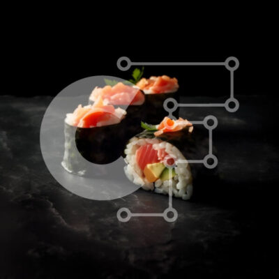 Intra Συλλεκτικό Ξύλινο Παζλ Plywood  4mm - Λαχταριστά ρολά σούσι με σολομό, αβοκάντο και λαχανικά Σε Ξύλινο Κουτί - Διαστάσεις: 10x10 cm – 25 κομμάτια - Image 1