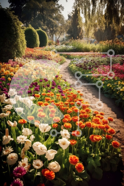 Intra Συλλεκτικό Ξύλινο Παζλ Plywood  4mm - Όμορφος κήπος με λουλούδια με μονοπάτι Σε Ξύλινο Κουτί - Διαστάσεις: 10x10 cm – 25 κομμάτια