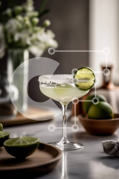 Intra Συλλεκτικό Ξύλινο Παζλ Plywood  4mm - Νόστιμο κοκτέιλ Μαργαρίτα με φρέσκες φέτες λάιμ σε έναν όμορφο μαρμάρινο πάγκο Σε Ξύλινο Κουτί - Διαστάσεις: 10x10 cm – 25 κομμάτια