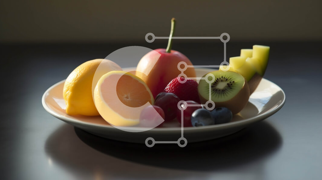 Intra Συλλεκτικό Ξύλινο Παζλ Plywood  4mm - Υγιή φρούτα σε φέτες σε ένα άσπρο πιάτο Σε Ξύλινο Κουτί - Διαστάσεις: 10x10 cm – 25 κομμάτια