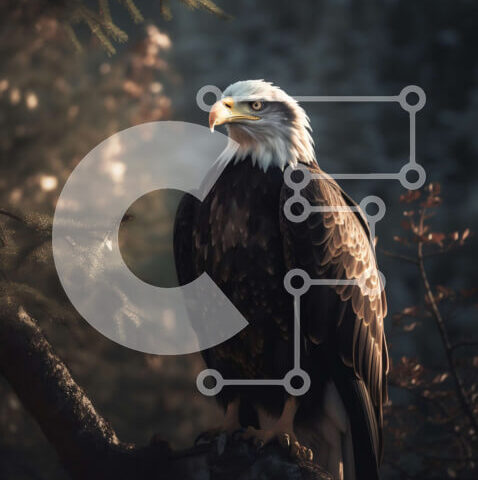 Intra Συλλεκτικό Ξύλινο Παζλ Plywood 4mm - Όμορφη εικόνα ενός φαλακρού αετού σε ένα δάσος Σε Ξύλινο Κουτί - Διαστάσεις: 10x10 cm – 25 κομμάτια - Image 1