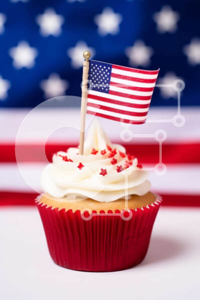 Intra Συλλεκτικό Ξύλινο Παζλ Plywood  4mm - Πατριωτικό Cupcake με διακόσμηση αμερικανικής σημαίας Σε Ξύλινο Κουτί - Διαστάσεις: 10x10 cm – 25 κομμάτια