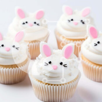 Intra Συλλεκτικό Ξύλινο Παζλ Plywood  4mm - Cupcakes με λαγουδάκι με θέμα το Πάσχα σε λευκό πιάτο Σε Ξύλινο Κουτί - Διαστάσεις: 10x10 cm – 25 κομμάτια - Image 1