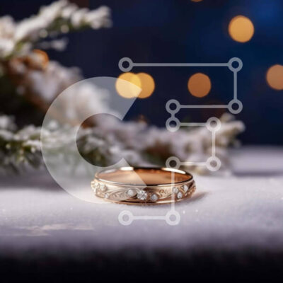 Intra Συλλεκτικό Ξύλινο Παζλ Plywood  4mm - Χρυσό γαμήλιο δαχτυλίδι σε φόντο νιφάδες χιονιού Σε Ξύλινο Κουτί - Διαστάσεις: 10x10 cm – 25 κομμάτια - Image 1