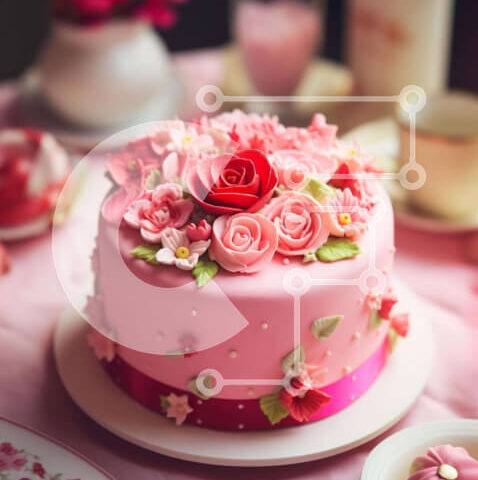 Intra Συλλεκτικό Ξύλινο Παζλ Plywood 4mm - Ροζ κέικ με τριαντάφυλλα σε τραπεζομάντιλο Σε Ξύλινο Κουτί - Διαστάσεις: 10x10 cm – 25 κομμάτια - Image 1