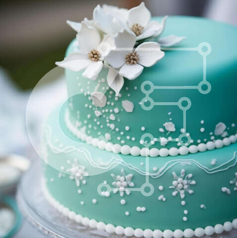 Intra Συλλεκτικό Ξύλινο Παζλ Plywood  4mm - Διώροφη τούρτα τιρκουάζ με λευκά λουλούδια Σε Ξύλινο Κουτί - Διαστάσεις: 10x10 cm – 25 κομμάτια - Image 1