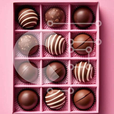 Intra Συλλεκτικό Ξύλινο Παζλ Plywood  4mm - Διάφορα κουφέτα σοκολάτας σε ροζ κουτί από πάνω Σε Ξύλινο Κουτί - Διαστάσεις: 10x10 cm – 25 κομμάτια - Image 1