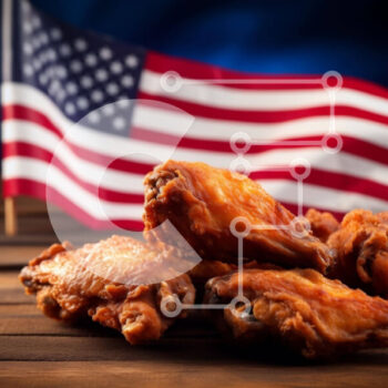 Intra Συλλεκτικό Ξύλινο Παζλ Plywood  4mm - Φρεσκομαγειρεμένες φτερούγες κοτόπουλου σε ξύλινο τραπέζι με αμερικανική σημαία Σε Ξύλινο Κουτί - Διαστάσεις: 10x10 cm – 25 κομμάτια - Image 1