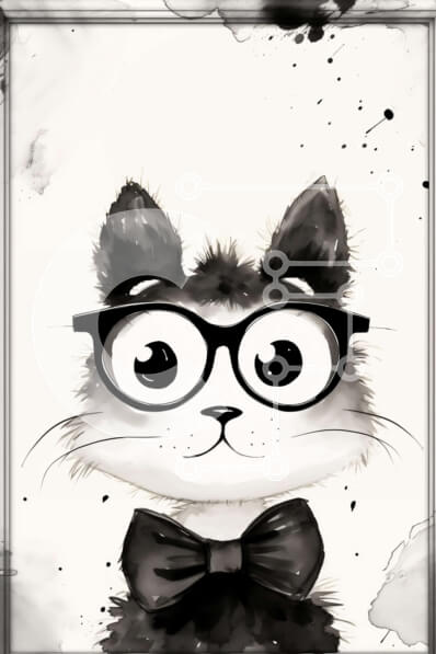 Intra Συλλεκτικό Ξύλινο Παζλ Plywood  4mm - Κομψή ασπρόμαυρη γάτα με γυαλιά και παπιγιόν Σε Ξύλινο Κουτί - Διαστάσεις: 10x10 cm – 25 κομμάτια