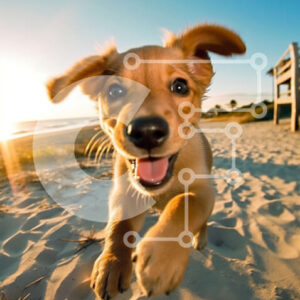 Intra Συλλεκτικό Ξύλινο Παζλ Plywood  4mm - Αξιολάτρευτη εικόνα του μικρού καφέ σκύλου που τρέχει στην παραλία Σε Ξύλινο Κουτί - Διαστάσεις: 10x10 cm – 25 κομμάτια