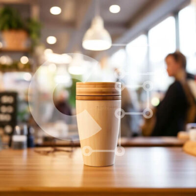 Intra Συλλεκτικό Ξύλινο Παζλ Plywood  4mm - Ξύλινο φλιτζάνι καφέ στο τραπέζι με ανθρώπους που περιμένουν Σε Ξύλινο Κουτί - Διαστάσεις: 10x10 cm – 25 κομμάτια - Image 1