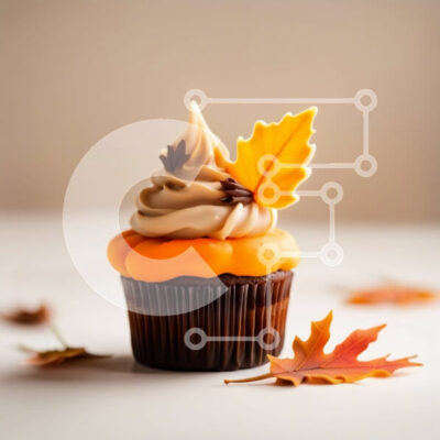 Intra Συλλεκτικό Ξύλινο Παζλ Plywood  4mm - Λαχταριστό Cupcake σοκολάτας με παγωμένο πορτοκάλι και φθινοπωρινή διακόσμηση Σε Ξύλινο Κουτί - Διαστάσεις: 10x10 cm – 25 κομμάτια - Image 1