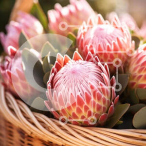 Intra Συλλεκτικό Ξύλινο Παζλ Plywood  4mm - Ψάθινο καλάθι με φρέσκα ροζ λουλούδια Πρωτέας Σε Ξύλινο Κουτί - Διαστάσεις: 10x10 cm – 25 κομμάτια