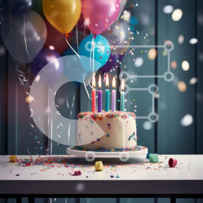 Intra Συλλεκτικό Ξύλινο Παζλ Plywood  4mm - Πολύχρωμη γιορτή γενεθλίων με τούρτα και μπαλόνια Σε Ξύλινο Κουτί - Διαστάσεις: 10x10 cm – 25 κομμάτια - Image 1