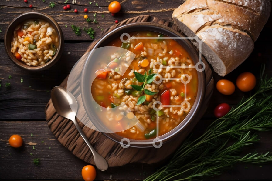 Intra Συλλεκτικό Ξύλινο Παζλ Plywood  4mm - Νόστιμη σούπα λαχανικών με κριθάρι, καρότα και ντομάτες Σε Ξύλινο Κουτί - Διαστάσεις: 10x10 cm – 25 κομμάτια