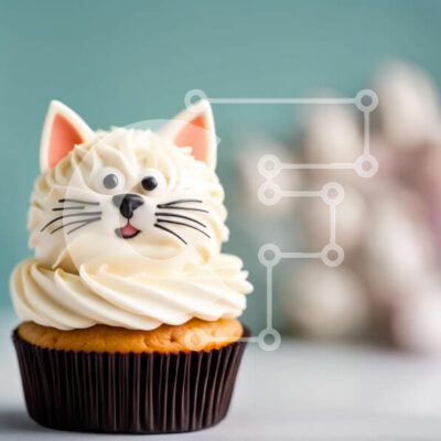 Intra Συλλεκτικό Ξύλινο Παζλ Plywood  4mm - Αξιολάτρευτο cupcake λευκής γάτας σε μπλε φόντο Σε Ξύλινο Κουτί - Διαστάσεις: 10x10 cm – 25 κομμάτια - Image 1