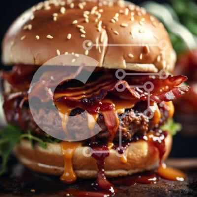 Intra Συλλεκτικό Ξύλινο Παζλ Plywood  4mm - Λαχταριστό χάμπουργκερ με μπέικον, τυρί και σάλτσα μπάρμπεκιου Σε Ξύλινο Κουτί - Διαστάσεις: 10x10 cm – 25 κομμάτια - Image 1