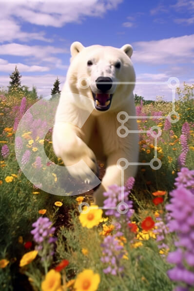 Intra Συλλεκτικό Ξύλινο Παζλ Plywood  4mm - Εκπληκτική εικόνα μιας πολικής αρκούδας σε ένα χωράφι αγριολούλουδων Σε Ξύλινο Κουτί - Διαστάσεις: 10x10 cm – 25 κομμάτια