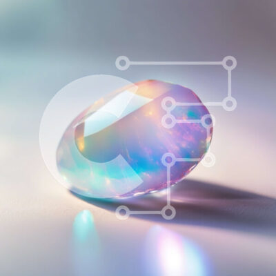 Intra Συλλεκτικό Ξύλινο Παζλ Plywood  4mm - Ζωντανός πολύτιμος λίθος Opal με στροβιλιζόμενα χρώματα σε λευκό φόντο Σε Ξύλινο Κουτί - Διαστάσεις: 10x10 cm – 25 κομμάτια - Image 1