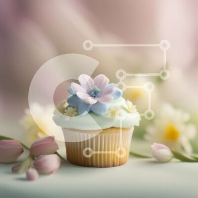 Intra Συλλεκτικό Ξύλινο Παζλ Plywood  4mm - Λαχταριστό μπλε cupcake με λουλουδένιο στολισμό Σε Ξύλινο Κουτί - Διαστάσεις: 10x10 cm – 25 κομμάτια - Image 1