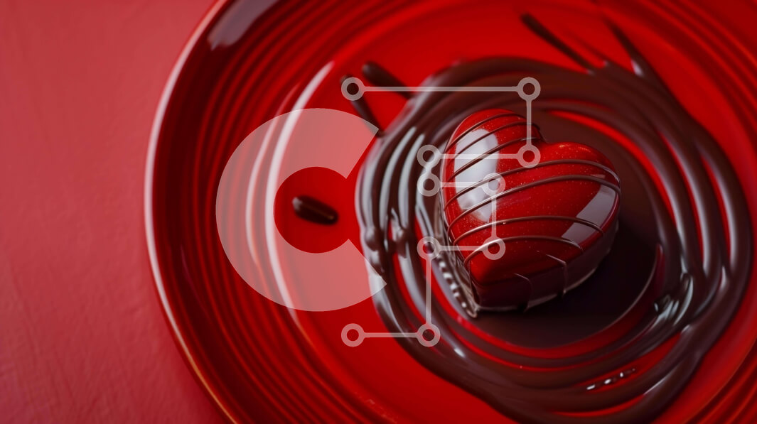 Intra Συλλεκτικό Ξύλινο Παζλ Plywood  4mm - Σοκολάτα σε σχήμα καρδιάς καλυμμένη με μαύρη σοκολάτα σε κόκκινο πιάτο Σε Ξύλινο Κουτί - Διαστάσεις: 10x10 cm – 25 κομμάτια