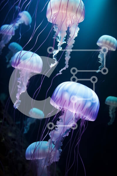 Intra Συλλεκτικό Ξύλινο Παζλ Plywood  4mm - Μέδουσες που κολυμπούν στον ωκεανό Σε Ξύλινο Κουτί - Διαστάσεις: 10x10 cm – 25 κομμάτια