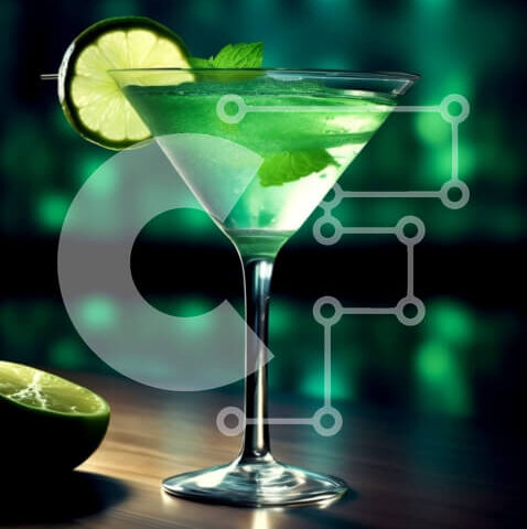 Intra Συλλεκτικό Ξύλινο Παζλ Plywood  4mm - Δροσιστικό πράσινο κοκτέιλ με φέτες λάιμ σε ποτήρι Martini Σε Ξύλινο Κουτί - Διαστάσεις: 10x10 cm – 25 κομμάτια - Image 1