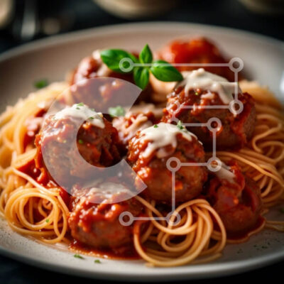 Intra Συλλεκτικό Ξύλινο Παζλ Plywood  4mm - Λαχταριστό πιάτο σπαγγέτι με κεφτεδάκια και παρμεζάνα Σε Ξύλινο Κουτί - Διαστάσεις: 10x10 cm – 25 κομμάτια - Image 1