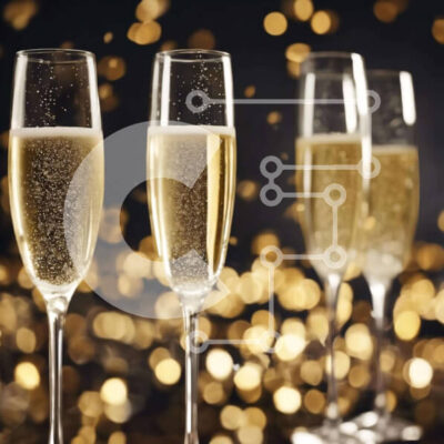 Intra Συλλεκτικό Ξύλινο Παζλ Plywood 4mm - Φλάουτα σαμπάνιας με αφρώδη οίνο σε χρυσό φόντο Bokeh Σε Ξύλινο Κουτί - Διαστάσεις: 10x10 cm – 25 κομμάτια - Image 1