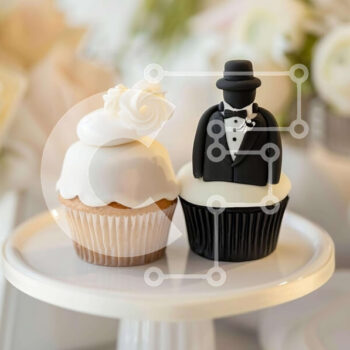 Intra Συλλεκτικό Ξύλινο Παζλ Plywood  4mm - Cupcakes με θέμα γάμου και Cupcake με δαχτυλίδι αρραβώνων με λουλούδια Σε Ξύλινο Κουτί - Διαστάσεις: 10x10 cm – 25 κομμάτια - Image 1