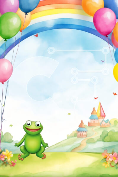 Intra Συλλεκτικό Ξύλινο Παζλ Plywood  4mm - Πράσινος βάτραχος στο ανοιχτό πεδίο με το κάστρο και τα μπαλόνια Σε Ξύλινο Κουτί - Διαστάσεις: 10x10 cm – 25 κομμάτια