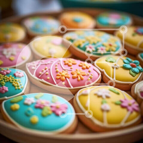 Intra Συλλεκτικό Ξύλινο Παζλ Plywood 4mm - Πασχαλινά μπισκότα με πολύχρωμα αυγά και λουλούδια Σε Ξύλινο Κουτί - Διαστάσεις: 10x10 cm – 25 κομμάτια - Image 1