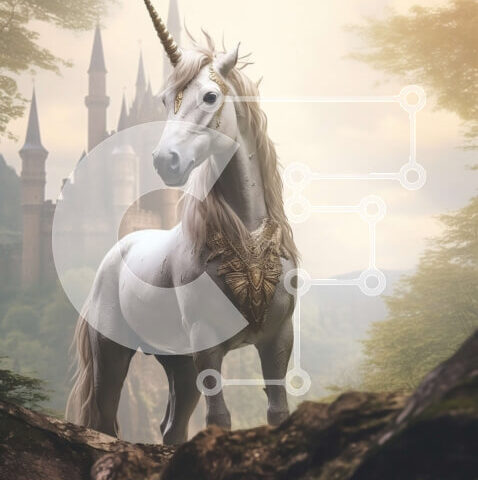 Intra Συλλεκτικό Ξύλινο Παζλ Plywood  4mm - Όμορφη εικόνα ενός λευκού μονόκερου με θέα σε ένα δάσος με ένα κάστρο σε απόσταση Σε Ξύλινο Κουτί - Διαστάσεις: 10x10 cm – 25 κομμάτια - Image 1