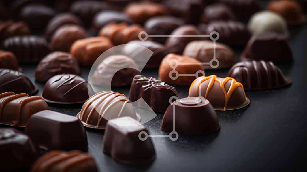 Intra Συλλεκτικό Ξύλινο Παζλ Plywood  4mm - Ανάμικτες καραμέλες σοκολάτας σε μαύρη επιφάνεια Σε Ξύλινο Κουτί - Διαστάσεις: 10x10 cm – 25 κομμάτια