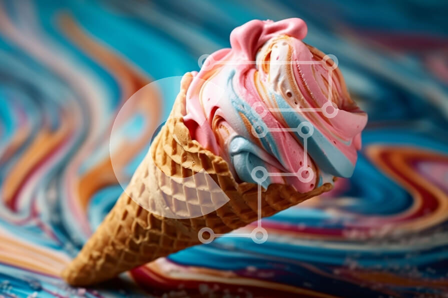 Intra Συλλεκτικό Ξύλινο Παζλ Plywood  4mm - Πολύχρωμο χωνάκι παγωτού με ροζ, μπλε και λευκούς στροβίλους Σε Ξύλινο Κουτί - Διαστάσεις: 10x10 cm – 25 κομμάτια