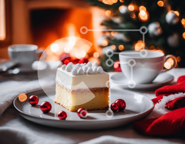 Intra Συλλεκτικό Ξύλινο Παζλ Plywood  4mm - Λευκή τούρτα με φλιτζάνια καφέ και χριστουγεννιάτικα στολίδια Σε Ξύλινο Κουτί - Διαστάσεις: 10x10 cm – 25 κομμάτια