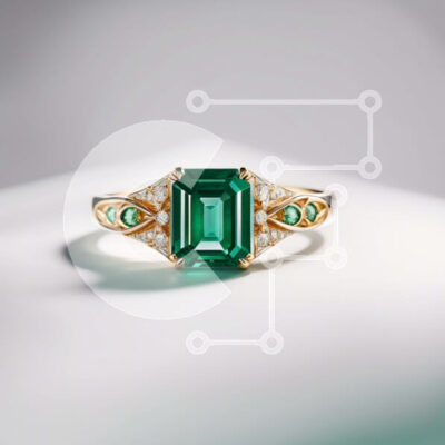Intra Συλλεκτικό Ξύλινο Παζλ Plywood  4mm - Εκπληκτικό δαχτυλίδι από σμαράγδι και διαμάντια σε λευκό φόντο Σε Ξύλινο Κουτί - Διαστάσεις: 10x10 cm – 25 κομμάτια - Image 1